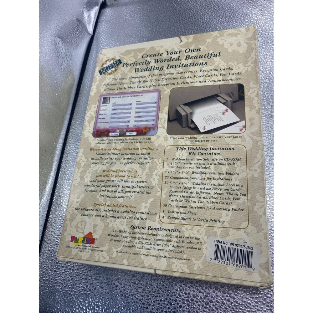 Papers Creative Card Co Wedding Invitation Kit DIY Software CD-ROM 25 Count